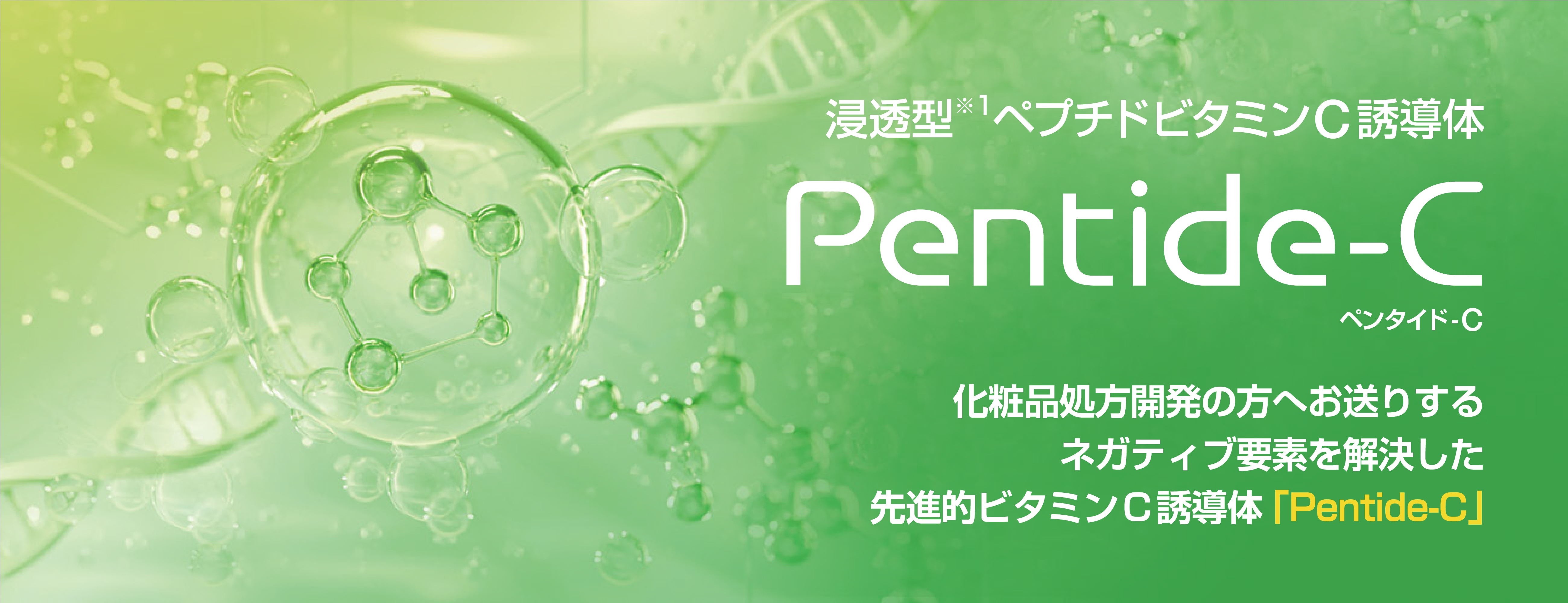 浸透型※1ペプチドビタミンC誘導体 ペンタイド-C 化粧品処方開発の方へお送りする ネガティブ要素を解決した先進的ビタミン C 誘導体「Pentide-C」